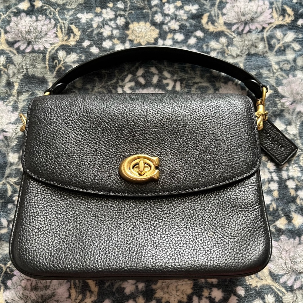 Coach Black Leather Shoulder Bag with Gold Accents